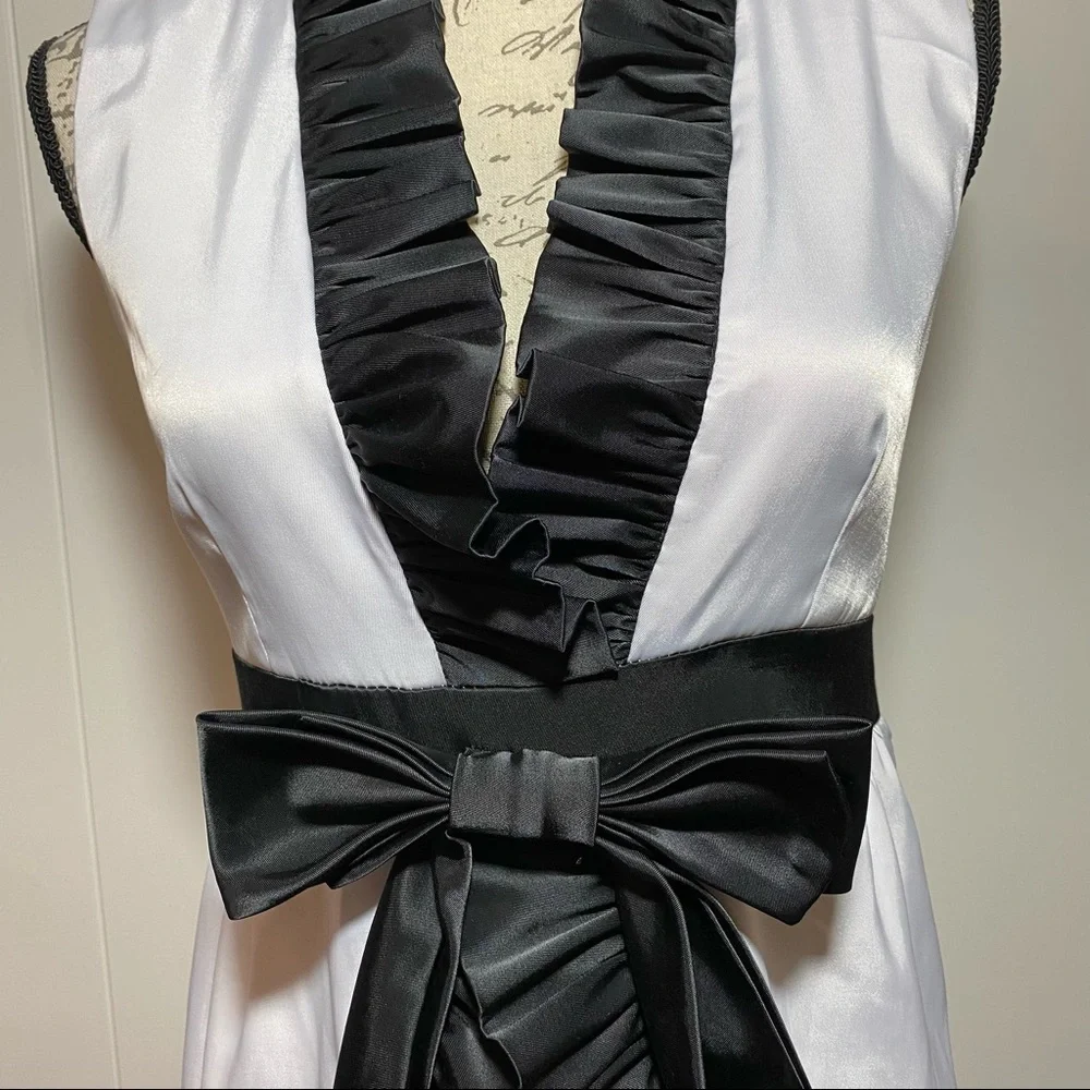 Ryu Satin Ruffled Dress with Front Ribbon Size S Black White - Picture 4 of 6